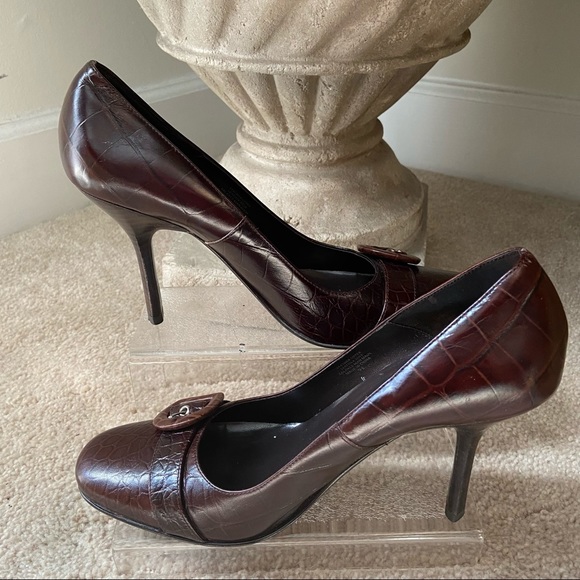 Steve Madden Brown Faux Croc high heel loafers - Picture 3 of 6